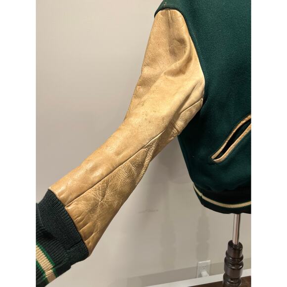 Men's Varsity Letterman Bomber Jacket Green Yellow D Dartmouth Rowing - Picture 5 of 15